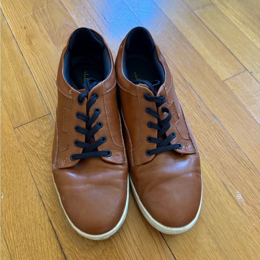 Aldo Leather Casual Low Top Lace-Up Sneakers Shoes Men's Size 9 Us Brown